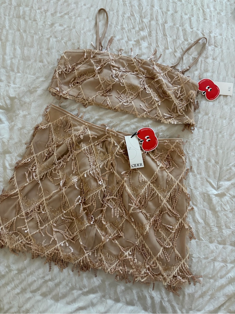 Cider Sequins Tassel Crop Cami Top and Skirt - Picture 6 of 6